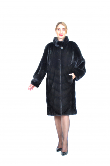 Черная норковая шуба Балон с воротником-стойка